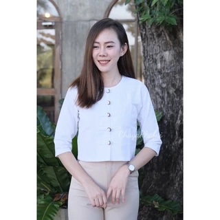 เสื้อคอกลมกระดุมขอดแต่งเหรียญ รุ่นสร้อยสะบันงา