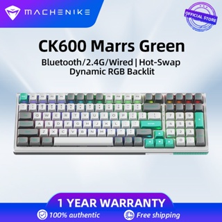 Machenike CK600 คีย์บอร์ดเล่นเกม แบบใช้สาย บลูทูธ 2.4G 3 โหมด 100 คีย์ ไฟแบ็คไลท์ RGB PBT-MDA สีเขียว