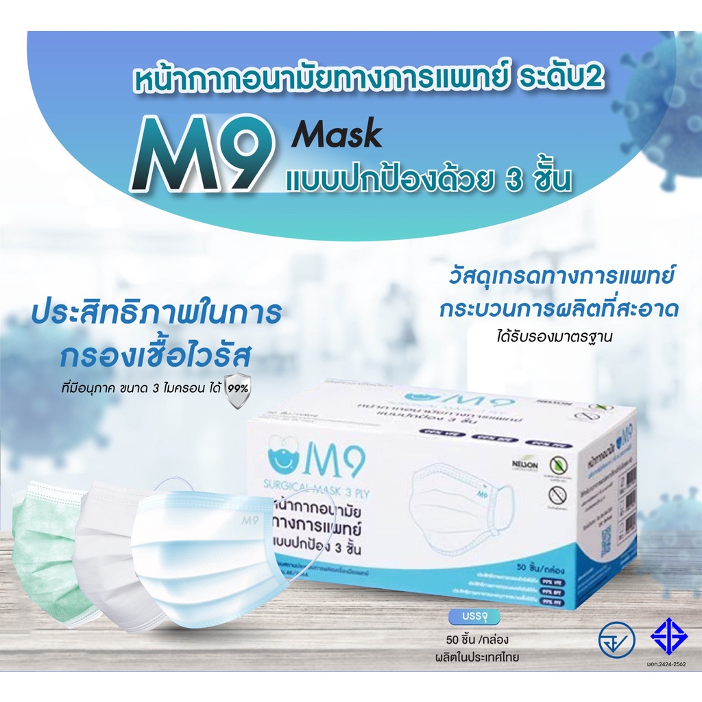 หน้ากากอนามัย M9 Surgical Mask 3Ply