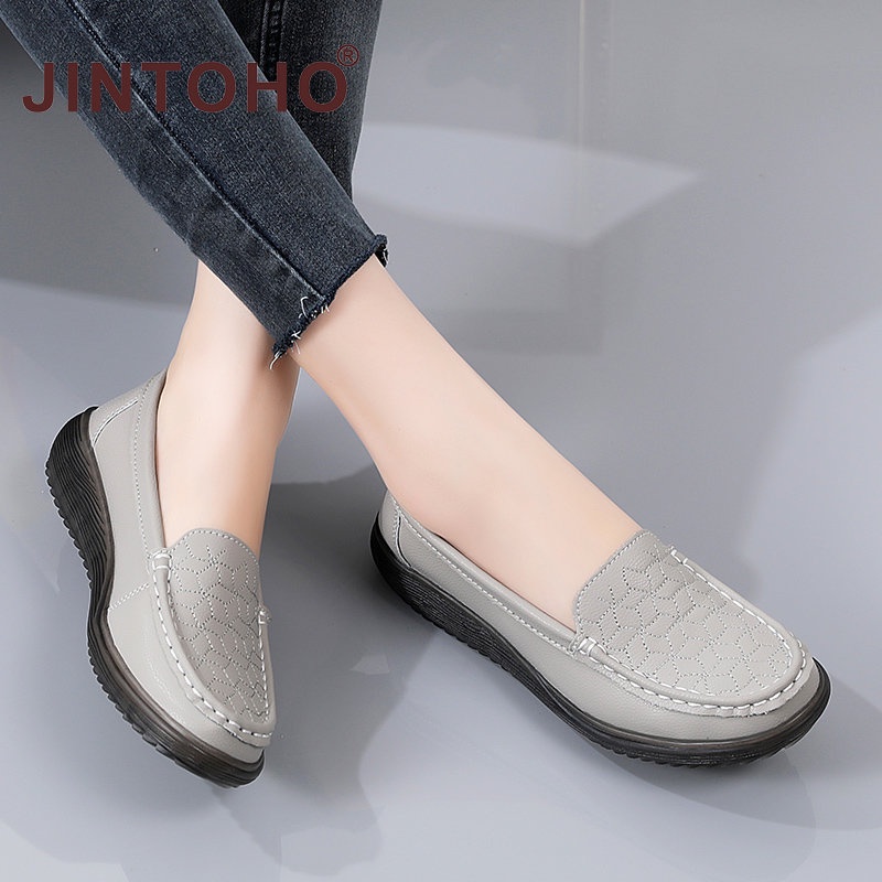 【JINTOHO】รองเท้าโลฟเฟอร์ลําลอง หนังนิ่ม ส้นแบน ใส่สบาย หรูหรา สําหรับสตรี คุณแม่