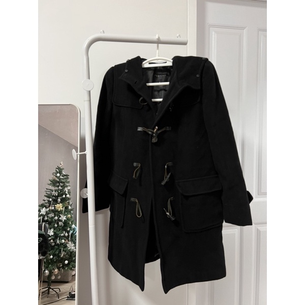 เสื้อโค้ทวูล/angora wool coat/duffle coat มีฮู้ดสีดำ ถอดเฟอร์ได้