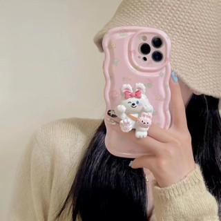 เคสโทรศัพท์มือถือ ลายกระต่ายน่ารัก สีชมพู พร้อมขาตั้ง สําหรับ iPhone 11 11promax 12 12promax 13 13promax 14 14plus 14promax