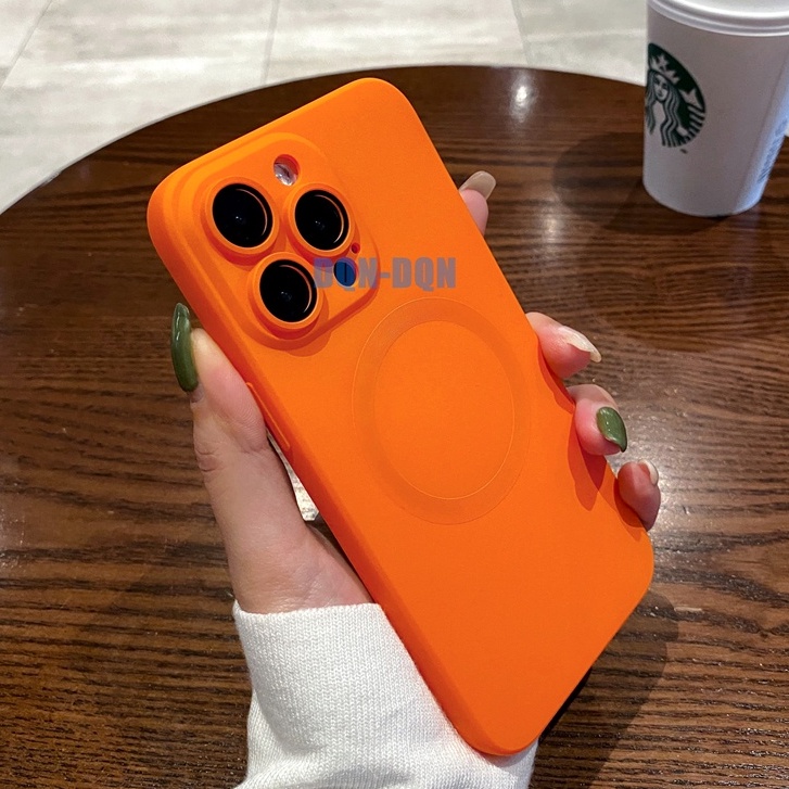 【With lens film/silicone soft case/skin felling/Orange】เคส compatible for iPhone 11 Pro Max 12 Pro Max 13 Pro Max 14 Pro Max case soft case