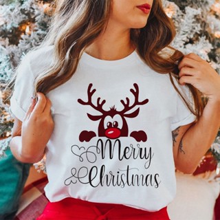 T-Christmas Print Fashion Women T Shirt  Merry Christmas Graphic Women T Shirt Xmas Female Tees