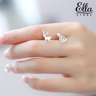 Ellastore123 ต่างหูสตั๊ด จี้รูปต้นคริสต์มาส กวางน่ารัก ไม่สมมาตร เครื่องประดับ สําหรับปาร์ตี้ ของขวัญ