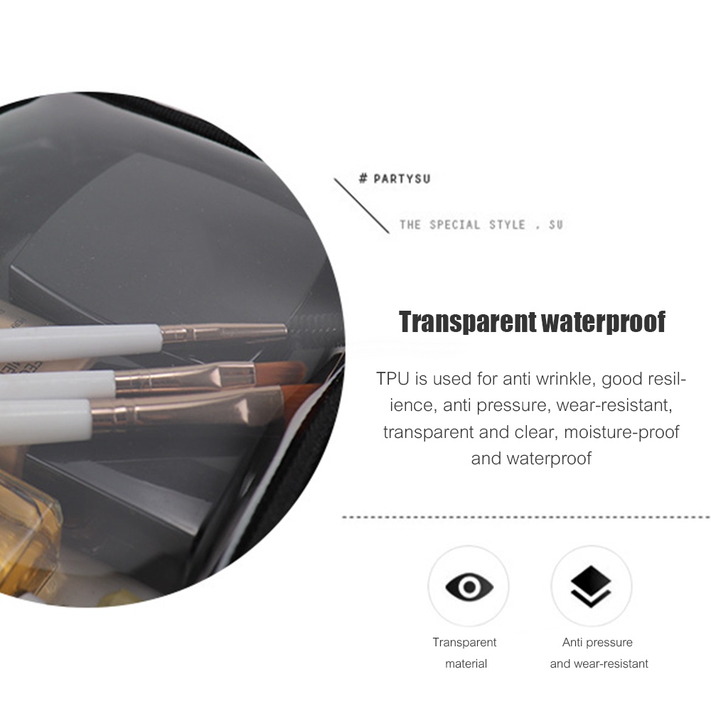 กระเป๋าเครื่องสําอาง แบบใส กันน้ํา อเนกประสงค์ แบบพกพา สีดํา สําหรับผู้หญิง - รูปที่ 5