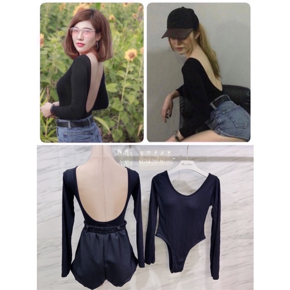 MNV STUDIO บอดี้สูท เว้าหลังแขนยาว เสริมฟองน้ำ ‼️เป้าแกะได้ กระดุมแป็ก‼️ เสื้อสายฝอ BodySuit ในตำนาน.♥️ บอดี้สูทแขนยาว