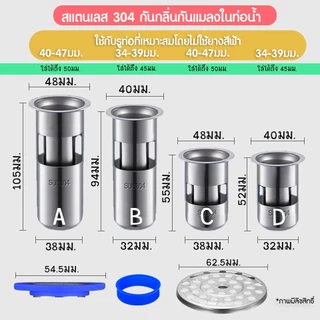 ตะแกรงกันกลิ่น 🎁 แสตนเลส304 ตัวกรองท่อระบายน้ำ ดับกลิ่นท่อห้องน้ำ กันแมลง กันเส้นผมลงท่อ