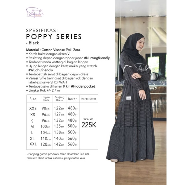 [OFFICIAL AGENT] Poppy Dress by Shofwah Gamis Only Cottonเหนียว Twill Zara Material Busui Friendly