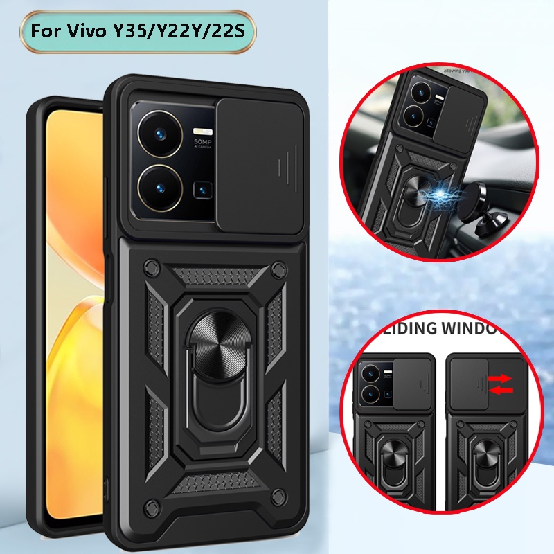 สําหรับ Vivo Y35 V25 V25E 5G Y22 Y22S VivoY35 VivoY22 เคสโทรศัพท์ เกราะโลหะ แหวนยึด ขดลวด ดันกล้อง กันกระแทก เคสป้องกัน เคสแข็ง