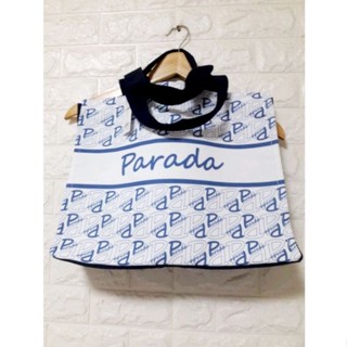 Parada กระเป๋าผ้าแคนวาส สีขาวมีลาย