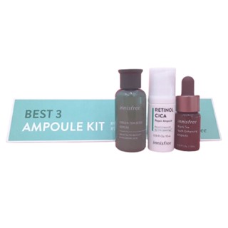 Innisfree Best 3 Ampoule Kit (Black Tea Youth Enhancing Ampoule 10ml, Retinol Cica Repair Ampoule 10ml, Seed Serum 30ml)