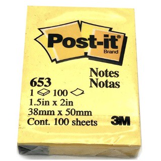 Post-it โพสอิท 3M #653 ขนาด 1.5x2 นิ้ว สีเหลือง (100 แผ่น / 1 เล่ม)