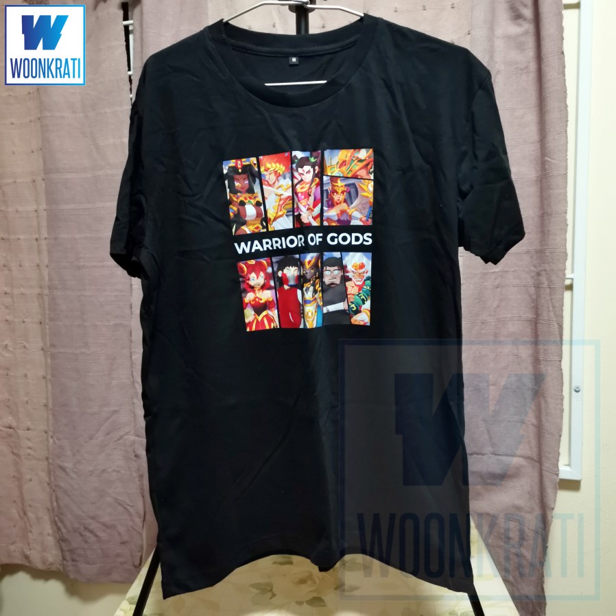 เสื้อยืดcotton สีดำ อก40นิ้ว ยาว27นิ้ว ไซด์ M สกรีนลายเกมส์ WARRIOR OF GODS (TGS2022)