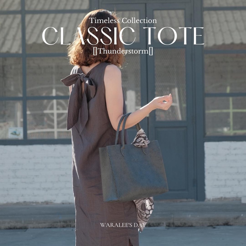 Waralee's Day - Classic Tote กระเป๋าถือ (ใส่ A4 ไปเรียน ไปทำงาน ไปคาเฟ่) สีเทา (Thund