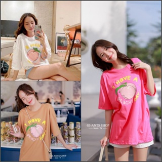 🔥พร้อมจัดส่ง🔥เสื้อยืดคอกลมแขนสั้น oversize งานสกรีน "Have a peachy day