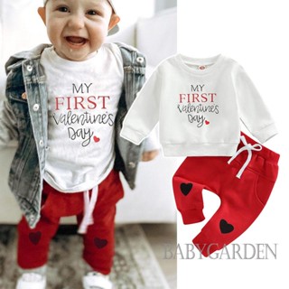 Babygarden-0-18months ชุดเสื้อกันหนาว แขนยาว พิมพ์ลายตัวอักษร กางเกงขายาว ลายหัวใจ สําหรับเด็กผู้ชาย วันวาเลนไทน์