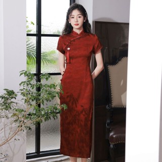 [ปีใหม่] Burgundy Cheongsam ชุดเดรสยาว สไตล์ใหม่ สําหรับเจ้าสาว 2022