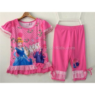 PJ-122 ชุดเสื้อแขนสั้น +กางเกงขา 3 ส่วน ลายเจ้าหญิง (ผ้ามัน) Size-110 (4-5Y)