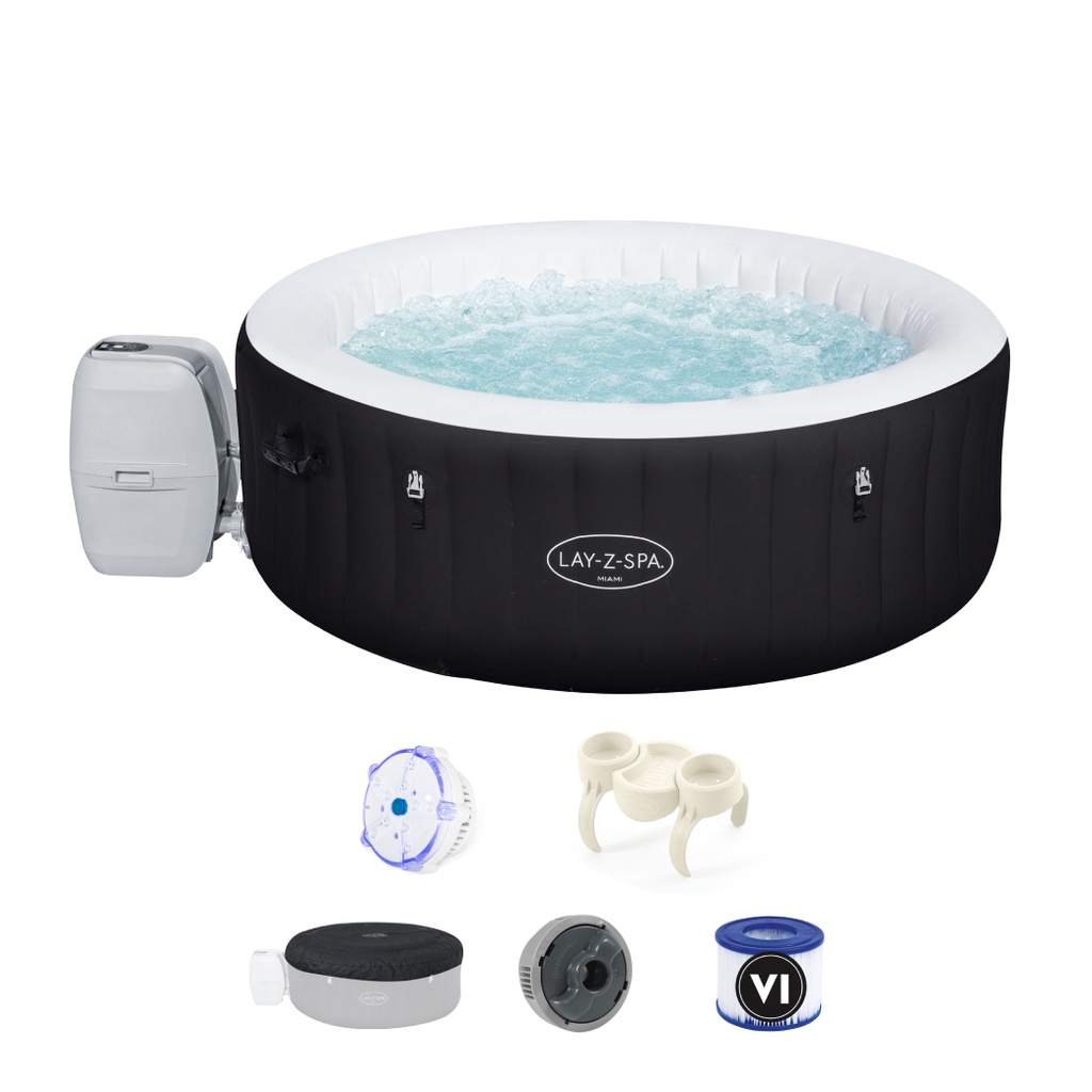 Bestway(เบสเวย์) สปา  Lay-Z-Spa® 71" x 26"/1.80m x 66cm Miami AirJet แถมที่วางแก้วและไฟ LED 7 สี Toy