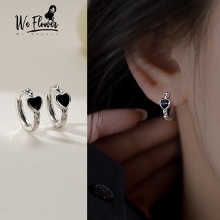 We Flower วินเทจ สีดํา หัวใจ สีเงิน ห่วง ต่างหู สําหรับผู้หญ…