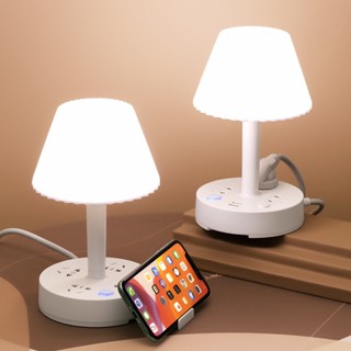 COMELY ปลั๊กไฟ โคมไฟตั้งโต๊ะพร้อมไฟ LED ปลั๊กไฟมาตรฐาน 2 USB สาย ความยาวสาย: 2.8 เมตร 1.8 เมตร