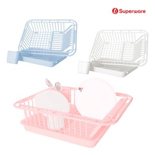 Srithai Superware ที่คว่ำจานชามพลาสติก ตะกร้าคว่ำจาน แบบโล่ง มีถาดรองน้ำทิ้ง และที่ใส่ช้อนส้อม รุ่น B-150