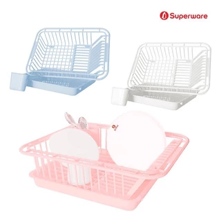Srithai Superware ที่คว่ำจานชามพลาสติก ตะกร้าคว่ำจาน แบบโล่ง มีถาดรองน้ำทิ้ง และที่ใส่ช้อนส้อม รุ่น B-150