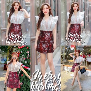 🧡พร้อมส่ง 3XL-4XL🧡ป้าย Lady Sunshine💕จั๊มสูทกางเกงกระโปรง สีขาว แดง สวยมาก