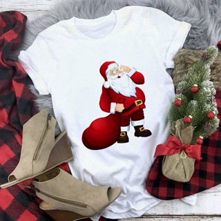 ⚡️ พร้อมส่ง⚡️ เสื้อยืดคริสต์มาส   Christmas Reindeer ed Top Tshirt New Year Santa Claus T-shirt Short Sleeve Tee