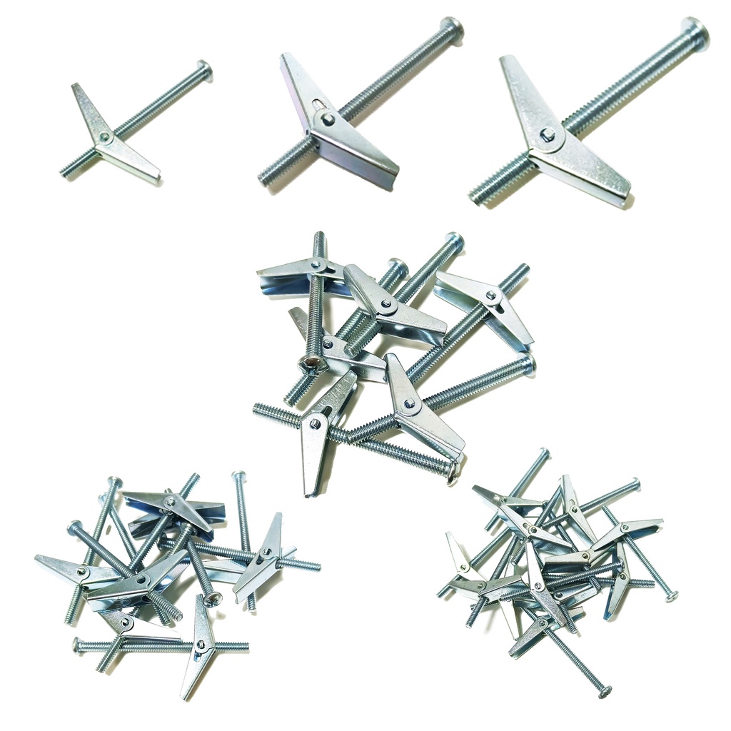 10 ชิ้น(5 ชุด) Toggle Bolt และ Wing Nut สําหรับแขวนของหนักบน Drywall - 1/8 นิ้ว, 3/16 นิ้ว, 1/4 นิ้ว