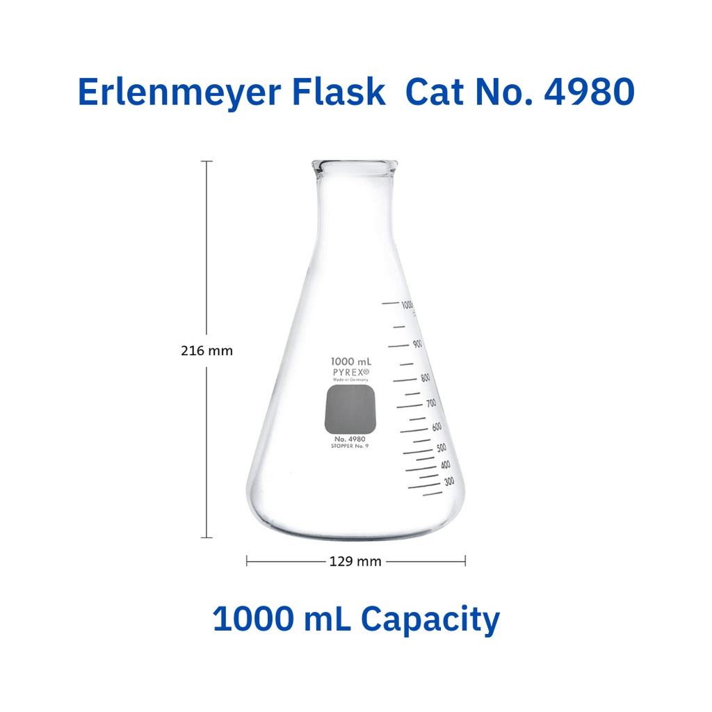 Erlenmeyer Flask ขนาด 1000 ml. Brand Pyrex จำนวน 1 ใบ