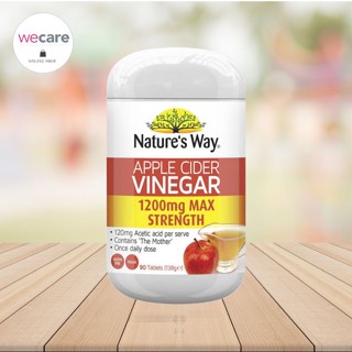 Natures Way Apple Cider Vinegar 1200 mg Max Strength เนเจอร์สเวย์ แอปเปิล ไซเดอร์ เวเนก้า (90เม็ด)