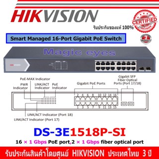 HIKVISION DS-3E1518P-SI. 16 Port Gigabit Smart POE Switch