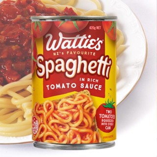 วัตตี้ส์เส้นสปาเก็ตตี้ในซอลมะเขือเทศ สปาเกตตี้พร้อมทาน Watties Spaghetti In Tomato Sauce 420g.