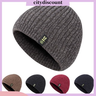 &lt;citydiscount&gt; หมวกบีนนี่ ผ้าฟลีซ แบบหนา ลายโลโก้ตัวอักษร สีพื้น แฟชั่นฤดูหนาว สําหรับผู้ชาย