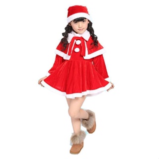 ชุดซานต้าเด็ก ชุดแซนตี้เด็กหญิง ชุดแฟนซีเด็กหญิง ผ้าคลุมไหล่ซานตี้ ชุดธีมคริสมาส พร้อมส่งจากไทย ราคาถูก🔥