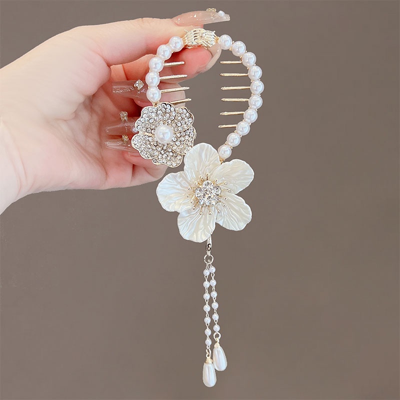【Magpie】กิ๊บติดผม ประดับไข่มุก พลอยเทียม รูปคามิเลีย เครื่องประดับผม สไตล์เรโทร สําหรับผู้หญิง