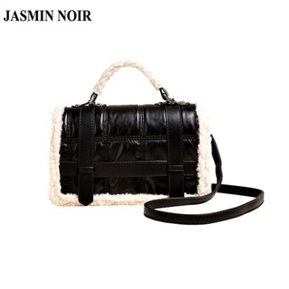 Jasmin NOIR กระเป๋าถือ กระเป๋าสะพายไหล่ หนัง PU แต่งขนเฟอร์ สําหรับสตรี