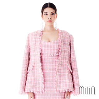 [MILIN] Cala Blazer Collarless side flap pocket with frayed edge tweed blazer เสื้อเบลเซอร์ผ้าทวีดไม่มีปกกระเป๋าด้านข้าง