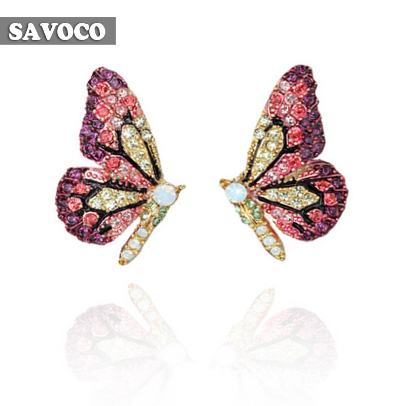 Savoco ต่างหูติดหู โลหะผสม รูปผีเสื้อ ฝังพลอยเทียม Y2K แฟชั่น สําหรับผู้หญิง SE022
