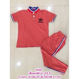 SaLe++ (อก40) Set047 ชุดเซ็ทผ้ายืด เสื้อแขนสั้น+กางเกงขายาวเอวยางยืด งานปักอกเสื้อ