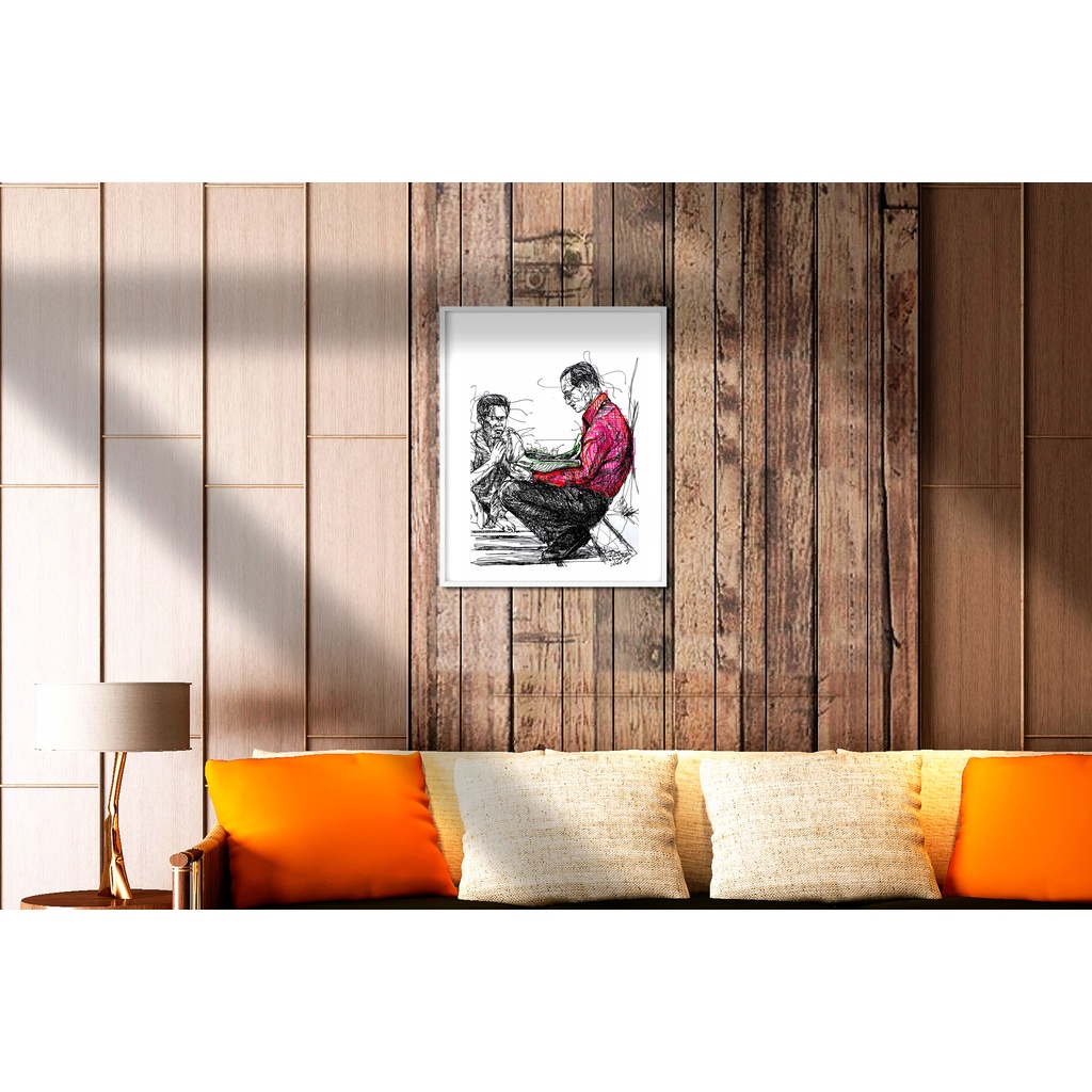 ภาพวาดในหลวง ร 9 เยี่ยมราษฎร์ LZ-K016  ภาพวาดลายเส้นปากกาหมึกซึม งานปริ้นท์เลเซอร์ - รูปที่ 3