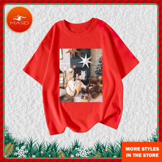 shirtcotton T-shirt Christmas 2022 Fashion Girls Merry Graphic 200g weight Upgrade Black Sho