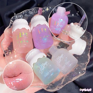 ♕Gege Bear 5สี Milk Pot Lip Gloss Moisturizing Mirror Surface Water Light Fine Glitter Toot ลิปสติกป้องกันริมฝีปากแห้ง Lip Cosmetic Upbest