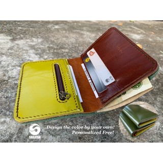 กระเป๋าสตางค์ออกแบบสีเองหนังแท้แฮนด์เมดแบบพับ/ออกแบบสีเอง/สลักชื่อฟรี leather wallet/ custom color and personalized