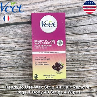 Veet® Ready to Use Wax Strip Kit Hair Remover Legs &amp; Body 40 Strips 4 Wipes วีท แผ่นแว็กซ์กำจัดขนขา แว็กซ์ขนขา