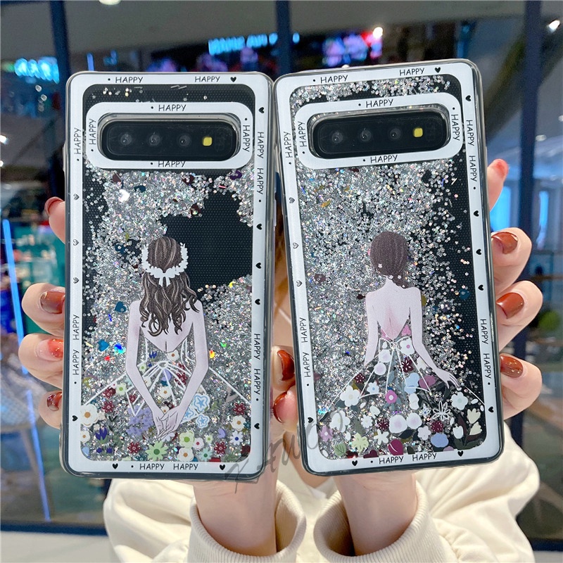 Samsung Galaxy S10 Plus A6 2018 A12 Note 8 ลายเด็กผู้หญิงสวย กลิตเตอร์ ของเหลว วิบวับ ทรายดูด ใส นิ่ม TPU เคส