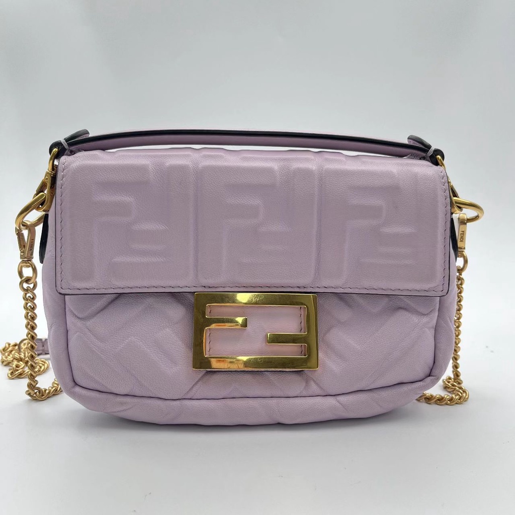 FENDI Fendi mini baguette กระเป๋าสะพายข้างสีม่วง