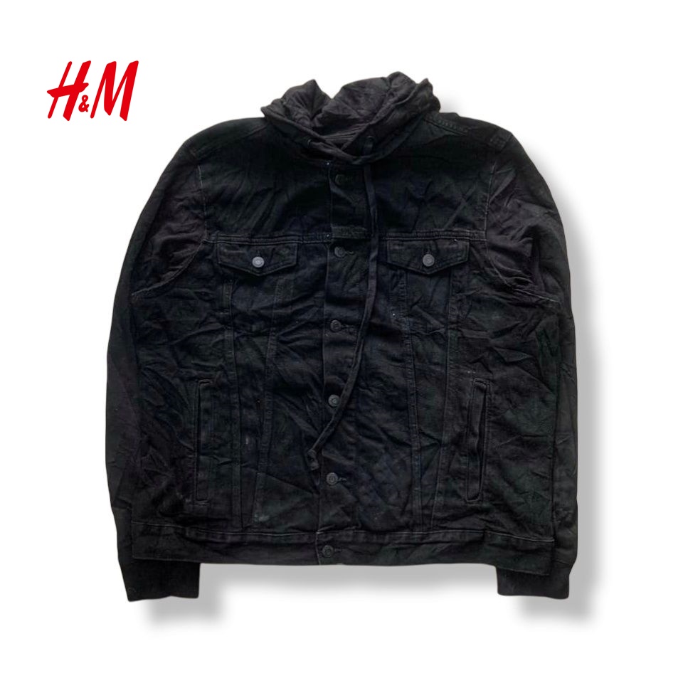 H&M Hoodie Black Denim Jacket รอบอก 49”